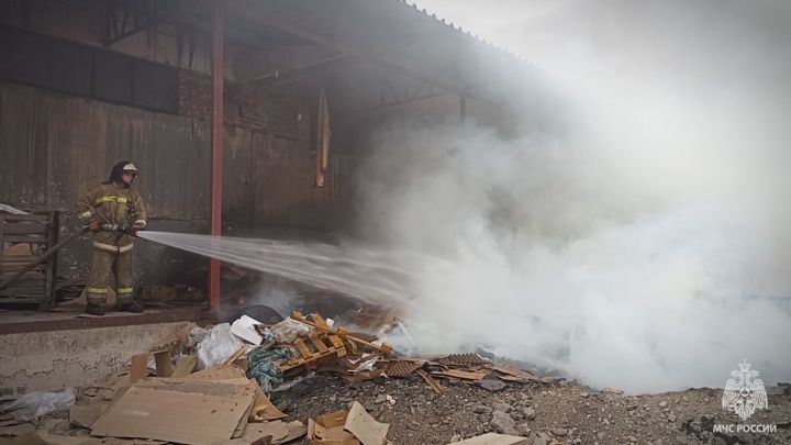 Спасатели МЧС ликвидируют крупный пожар в Луганске: горит продуктовый склад